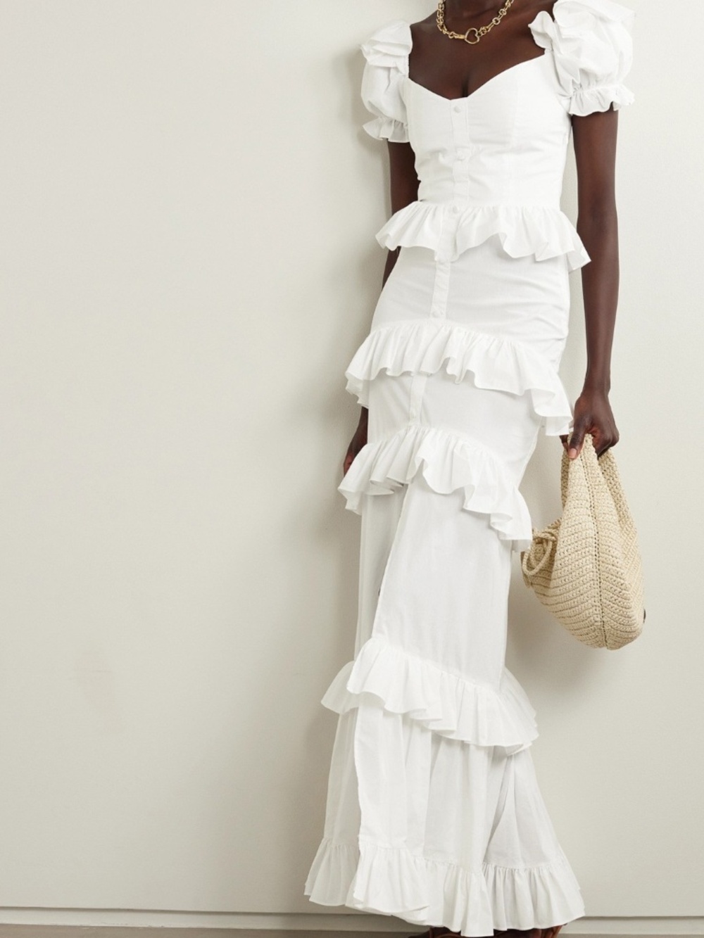 CAROLINE CONSTAS Iva Tiered Ruffled Cotton-blend Poplin Maxi Dress